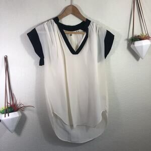 Rebecca Taylor two tone scoop short sleeve silk blouse